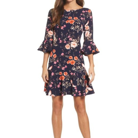 Eliza J Dresses & Skirts - NWT Eliza J Bell Sleeve Navy Flounce Dress 12P